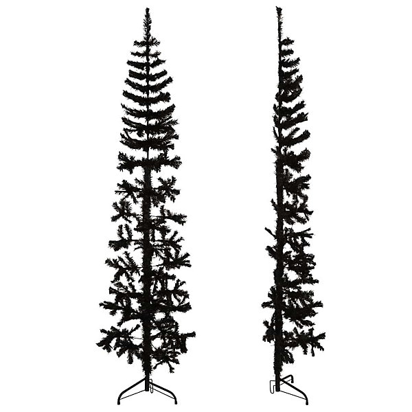 Demi sapin de Noël artificiel mince avec support Noir 180 cm vidaXL