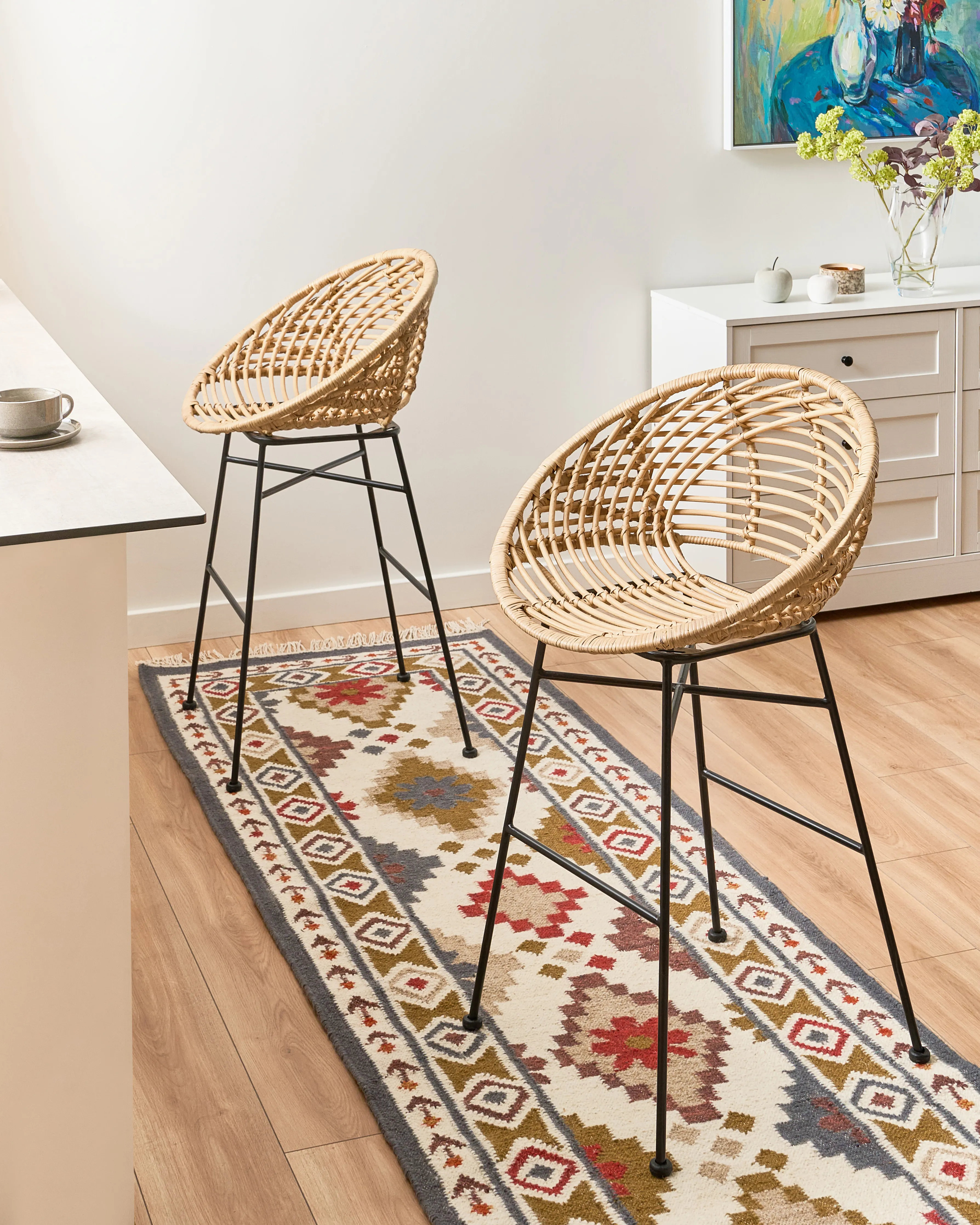 Set of 2 Bar Chairs WINDOM Rattan Natural