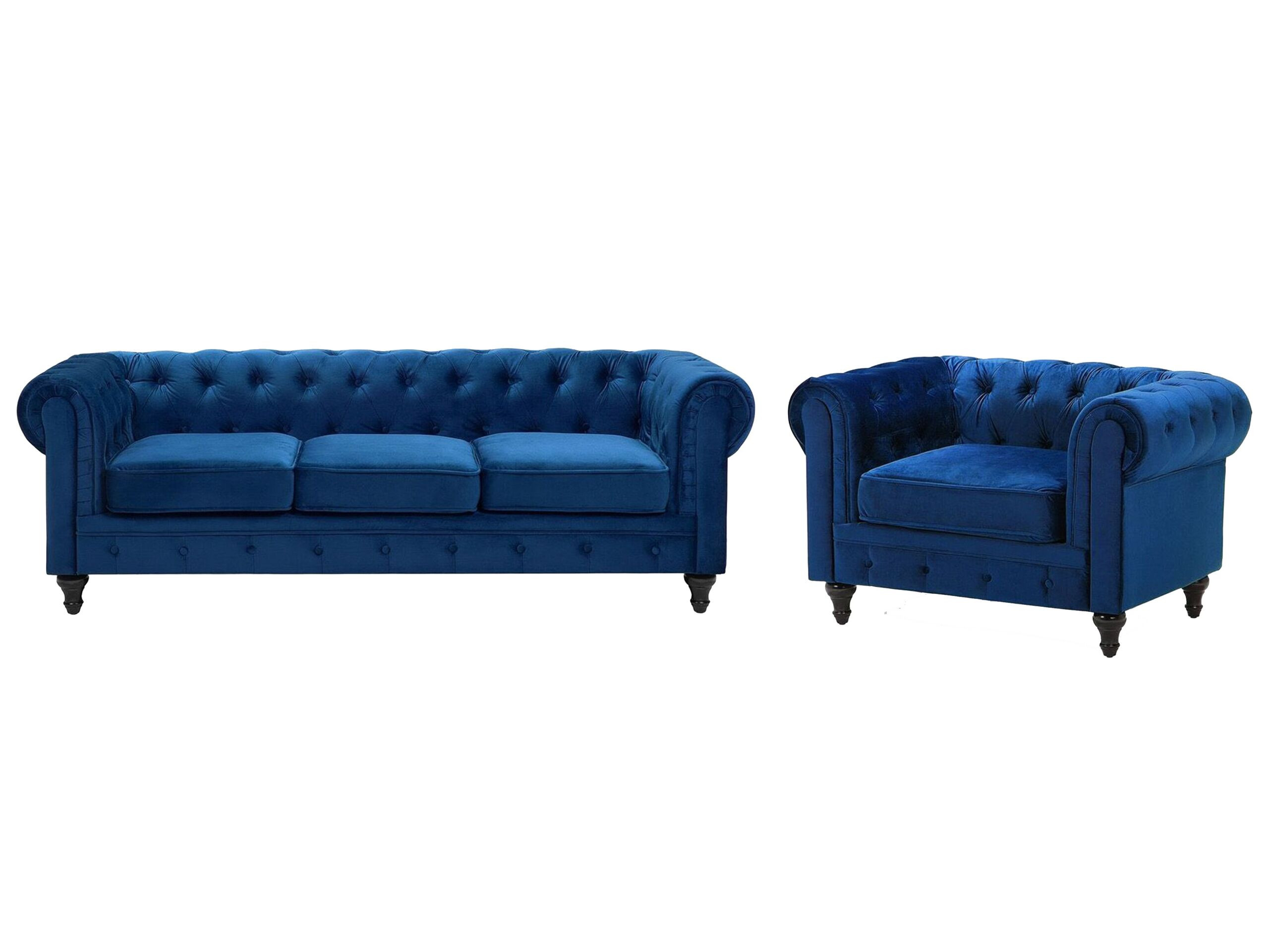 Komplet wypoczynkowy CHESTERFIELD Welur Granatowy dla 4 osób