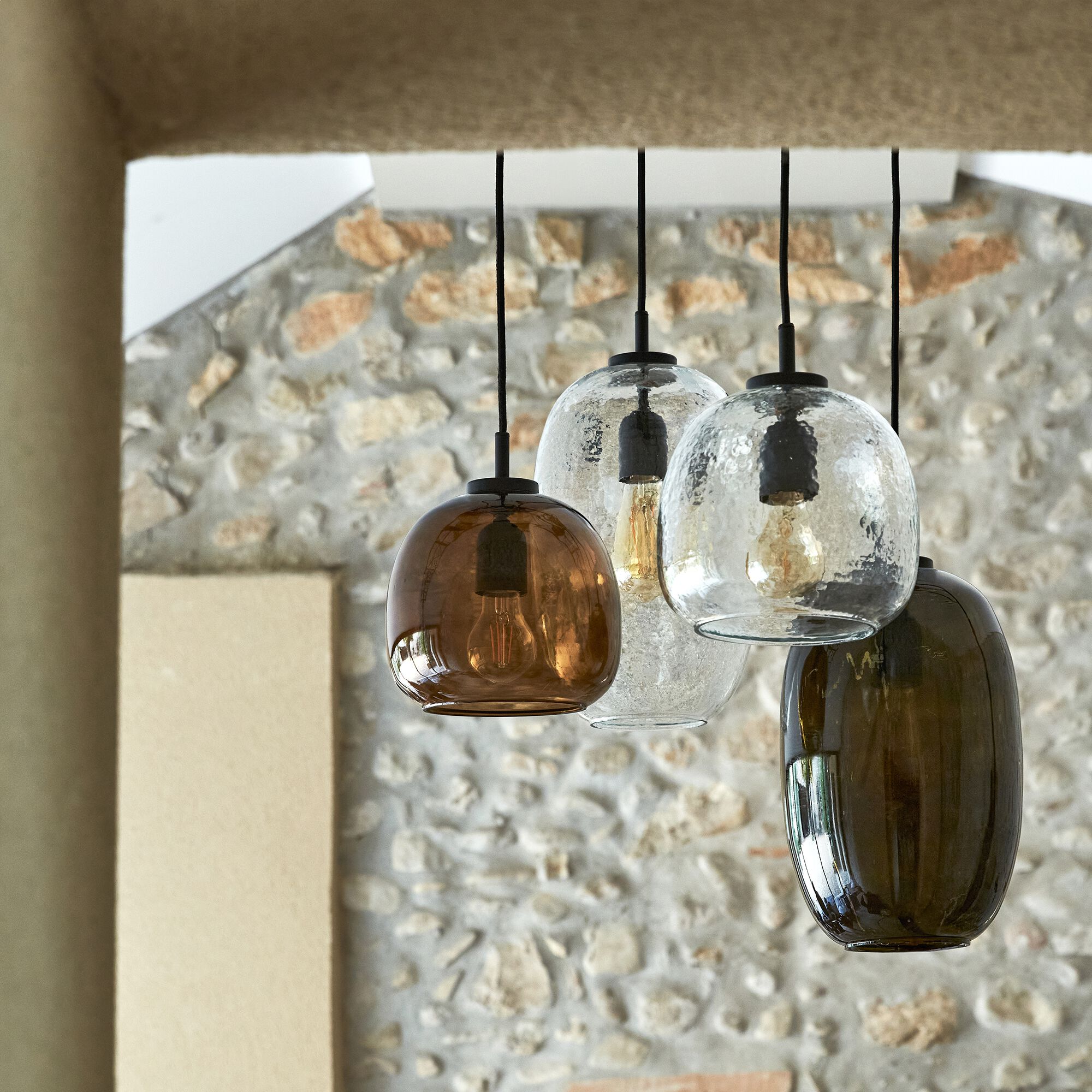 ANNI - Suspension électrifiée en verre D20cm - marron