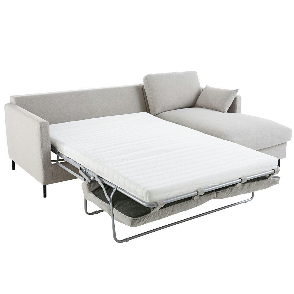 Julian - Canapé d'angle droit 4/5 places convertible gris clair, matelas 10 cm