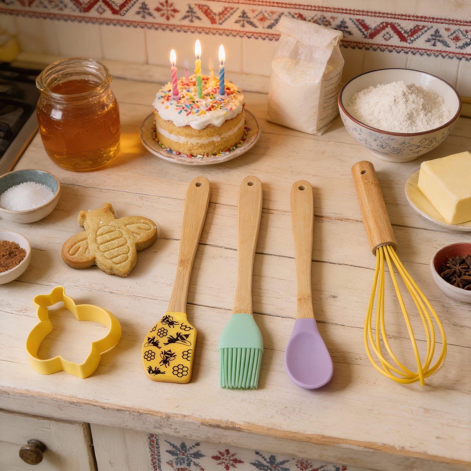 Set 4 accessori pasticceria silicone con formina ape
