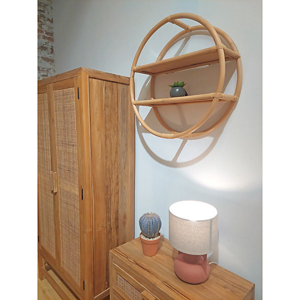 Etagère murale ronde D. 60 cm en rotin naturel 2 tablettes - HAZEL