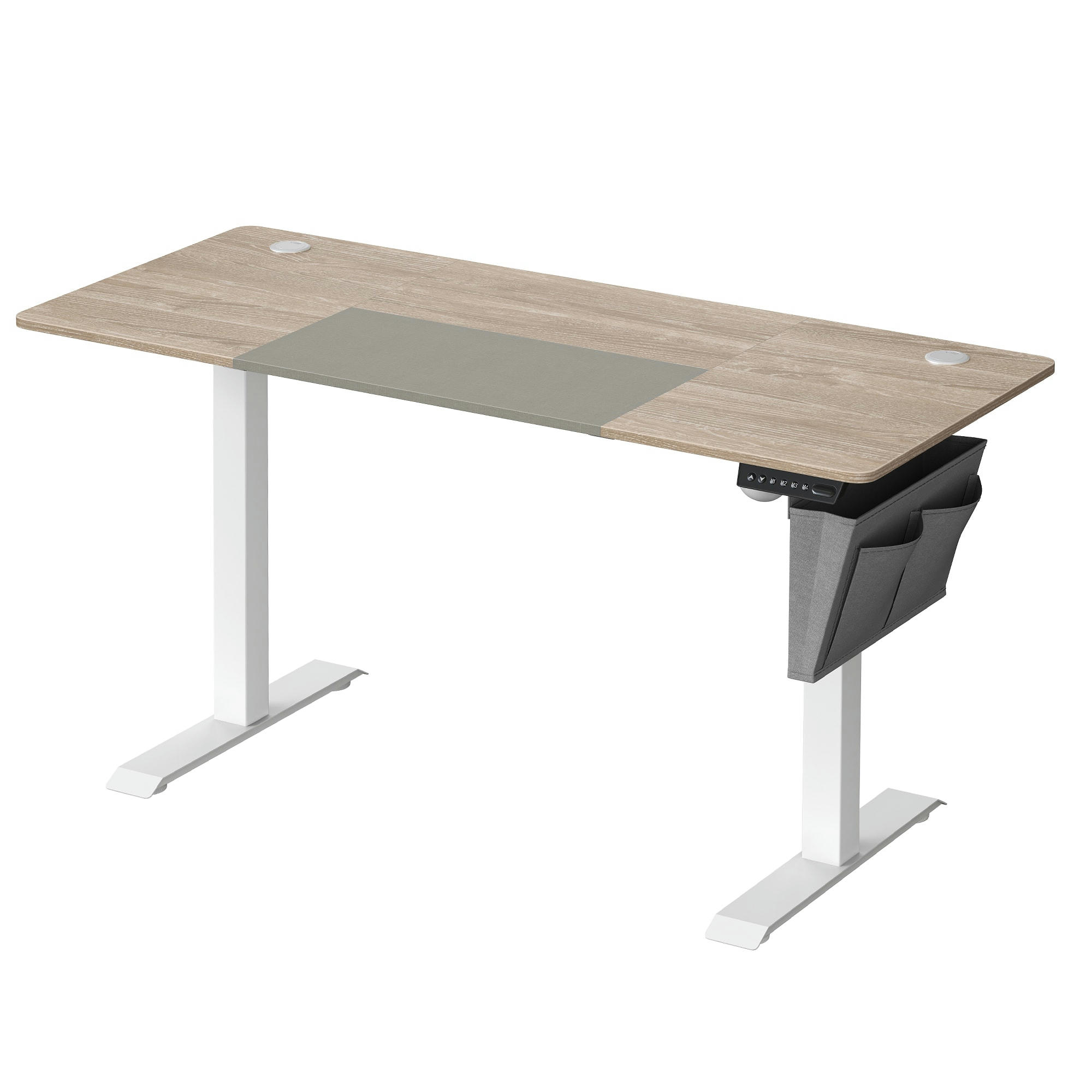 - Bureau assis-debout 140 cm effet bois grège