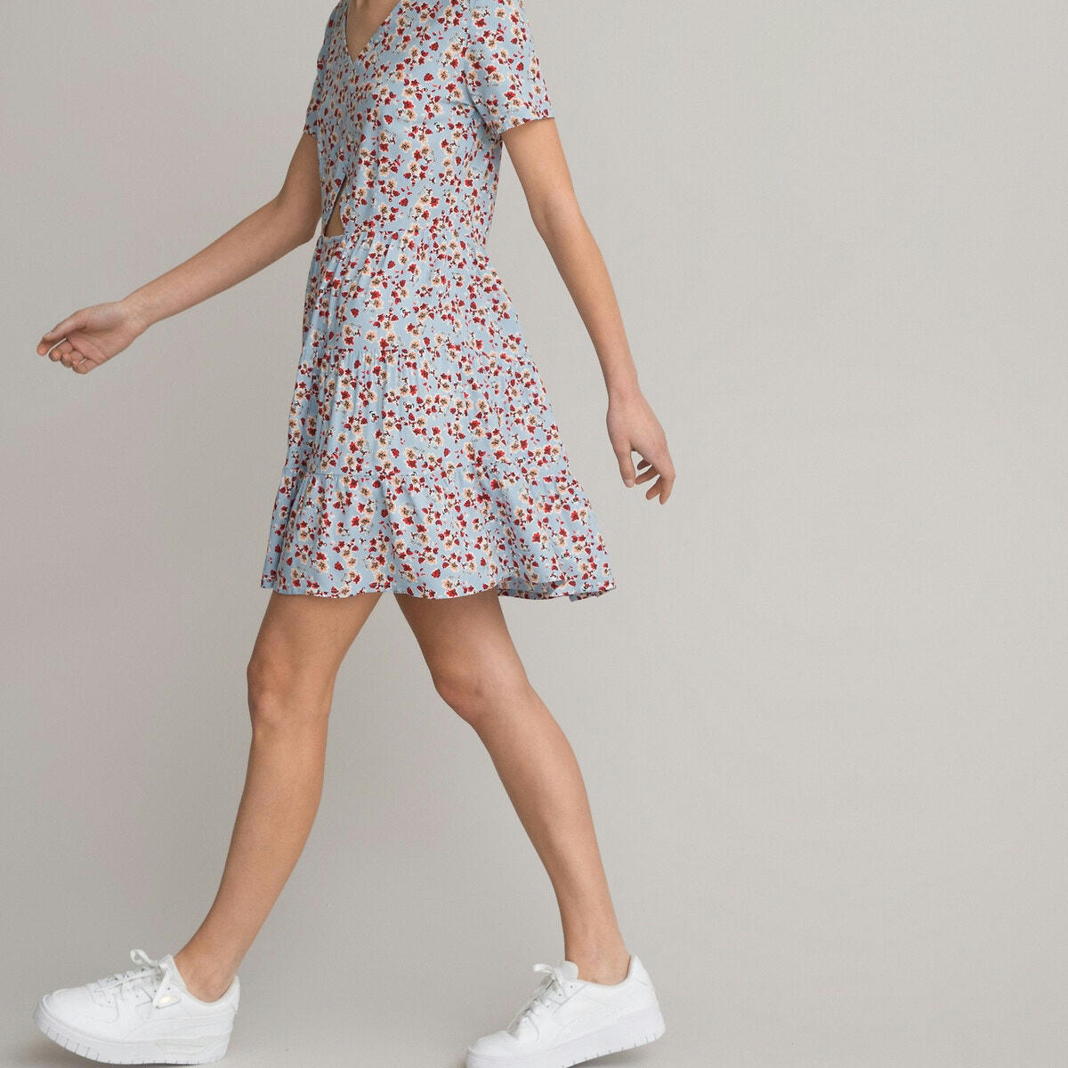 Robe fluide à manches courtes, imprimé fleurs