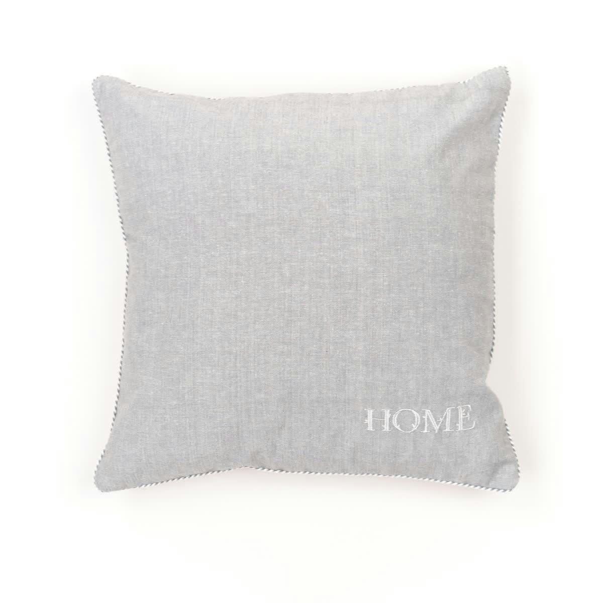 CHARME - Coussin déhoussable avec broderie en coton gris 40x40