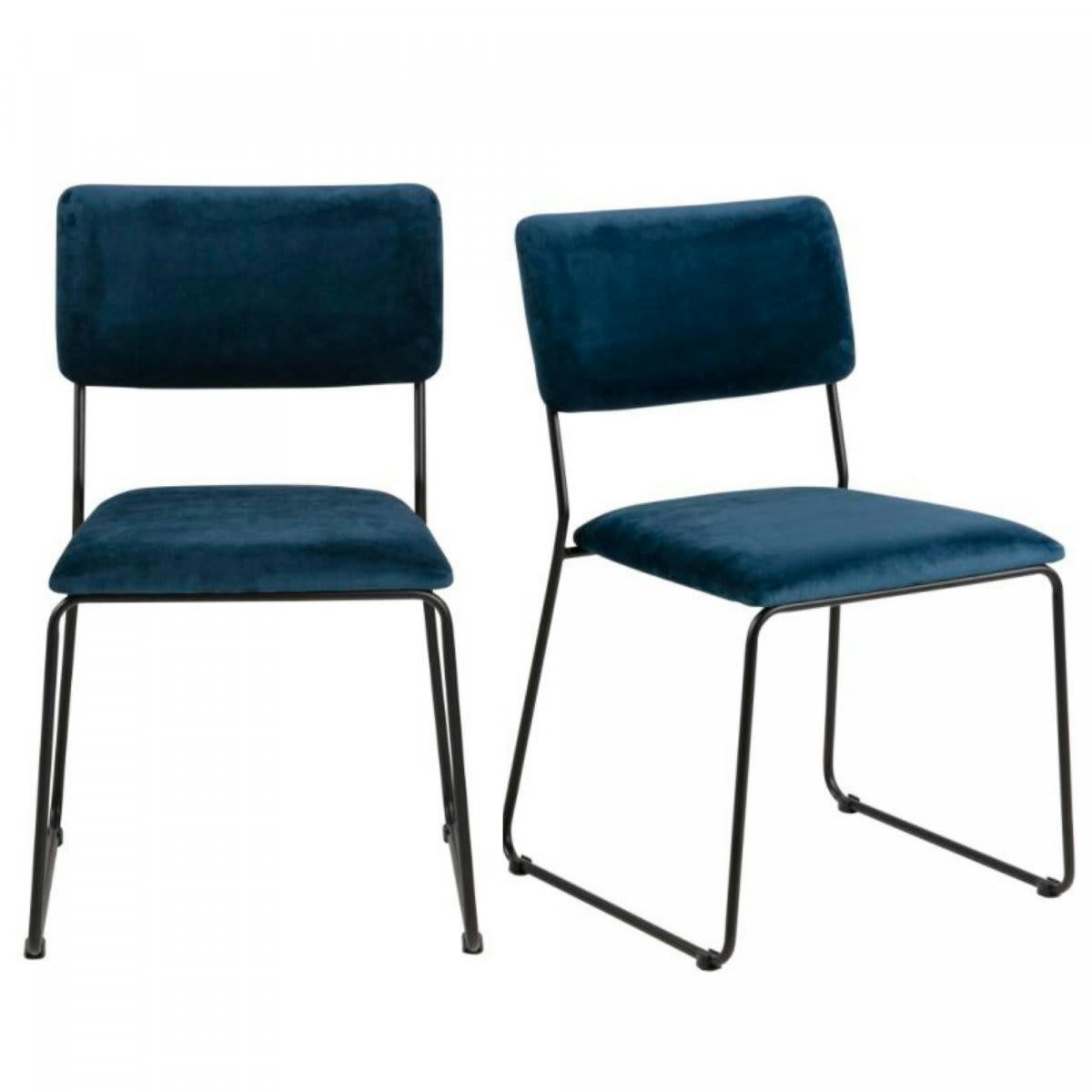 CARNELIA - Lot de 2 chaises en velours style moderne bleu