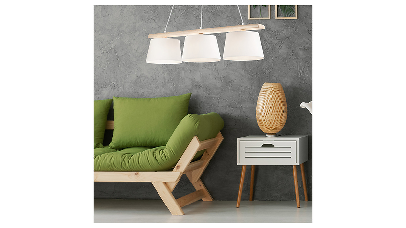 Lampa wisząca Aida 3-punktowa tkaninowa beżowo-biała