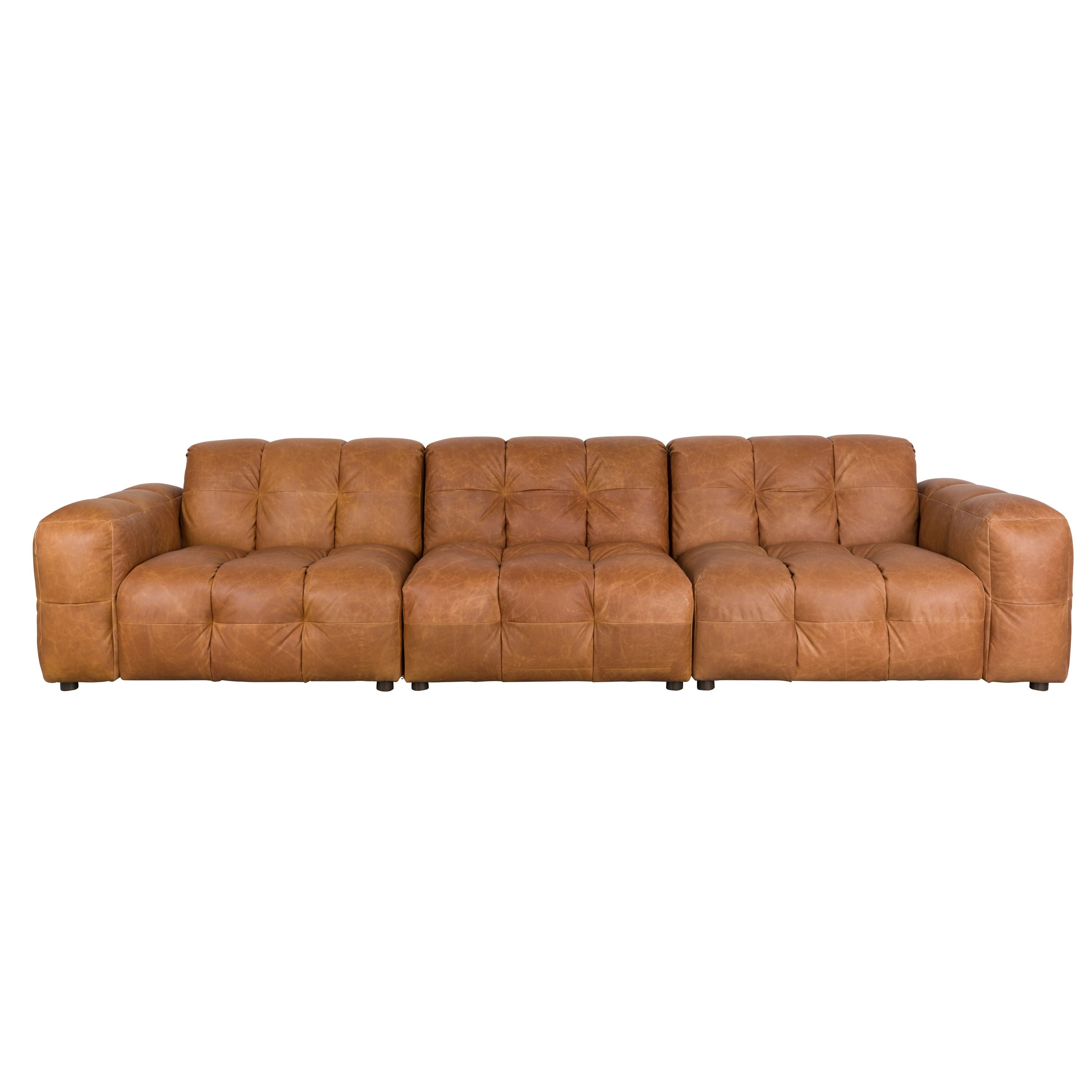 Dutchbone Hackman 4,5-zitsbank Leer Cognac Bruin