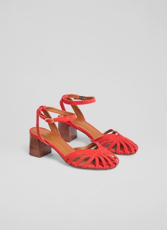 Aspen Red Suede Plaited Front Sandal Heels