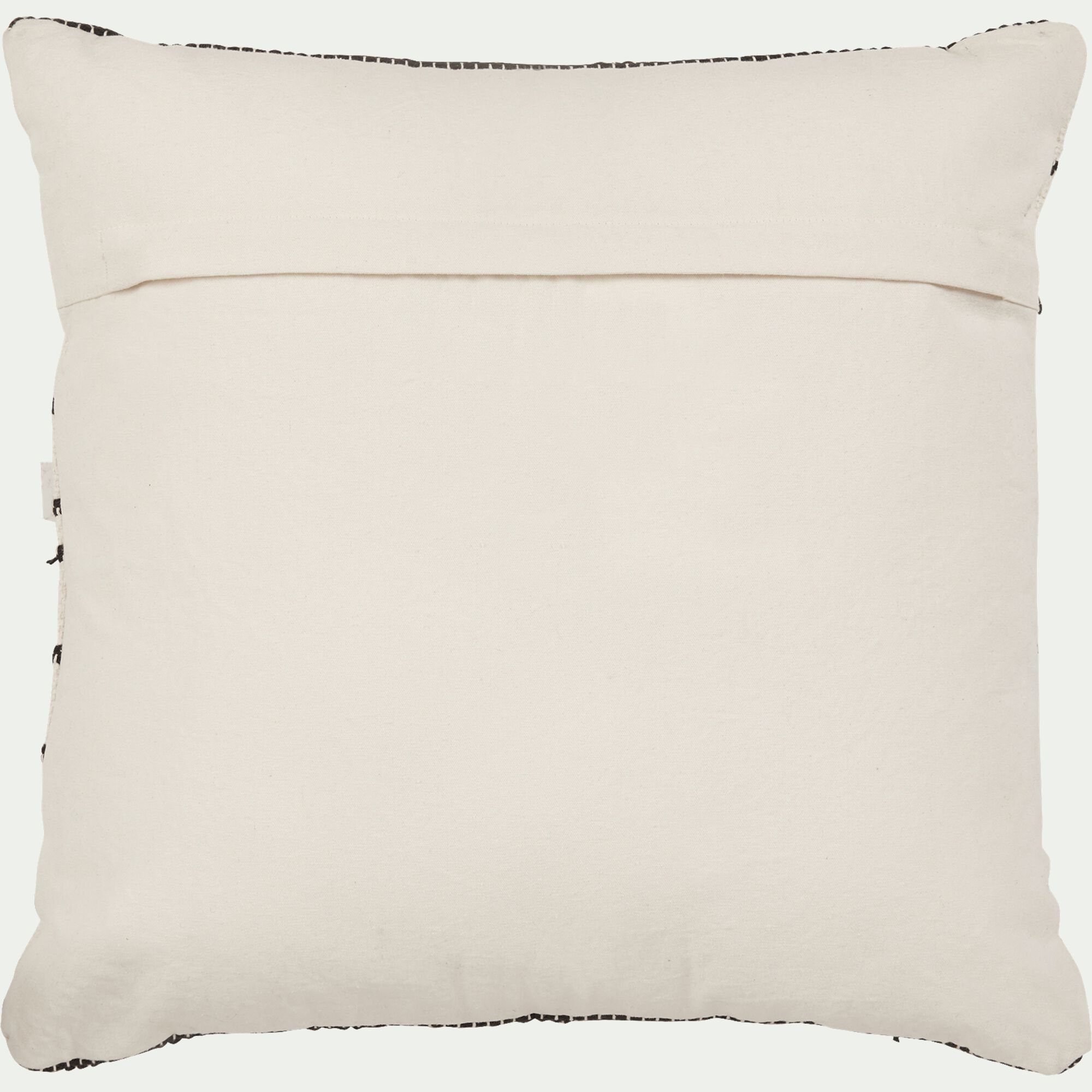 BADIANE - Coussin à rayures brodées en coton 45x45cm - noir et écru