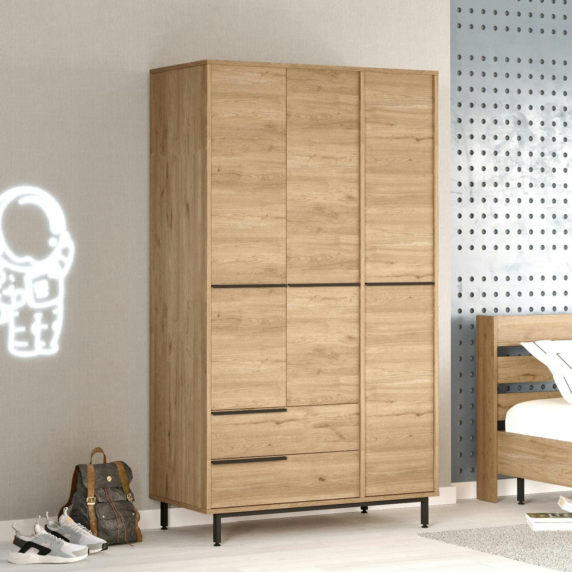 Armoire penderie moderne effet bois - 3 portes BYRON