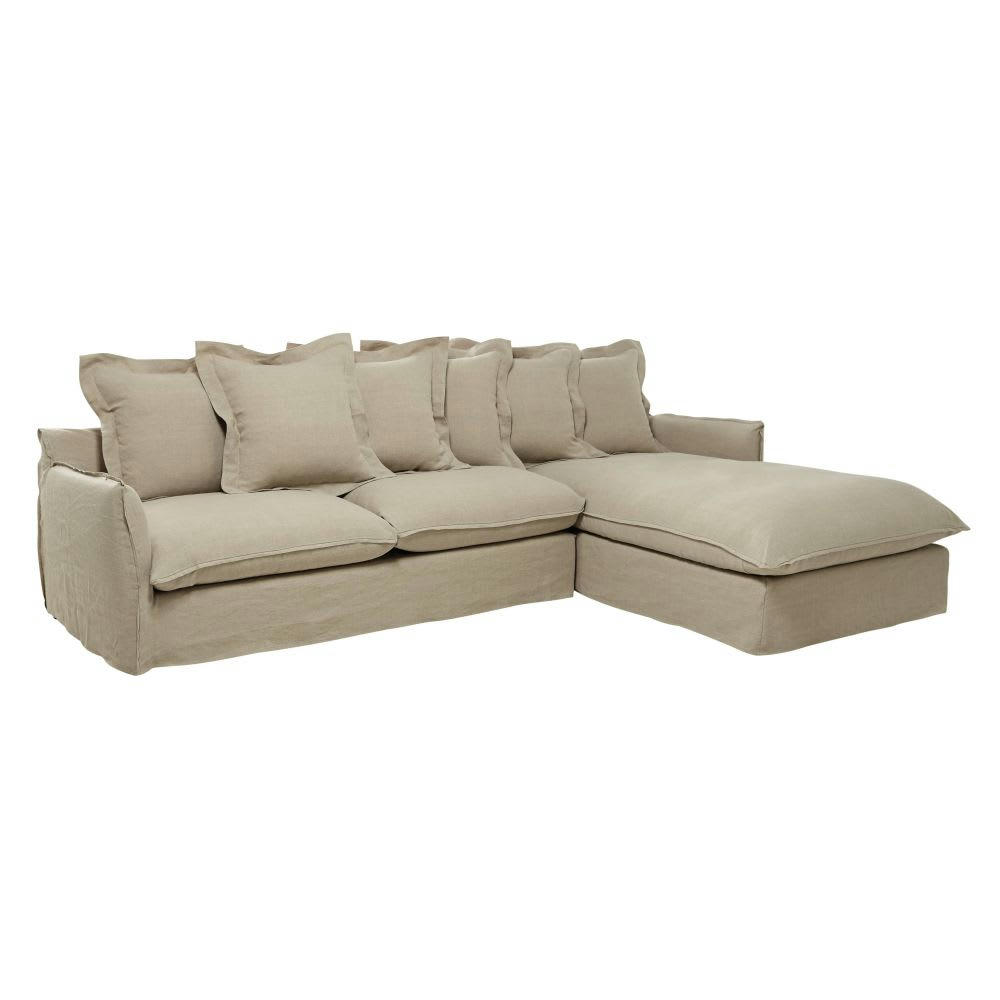 Barcelone - Canapé d'angle droit convertible 6 places en lin lavé