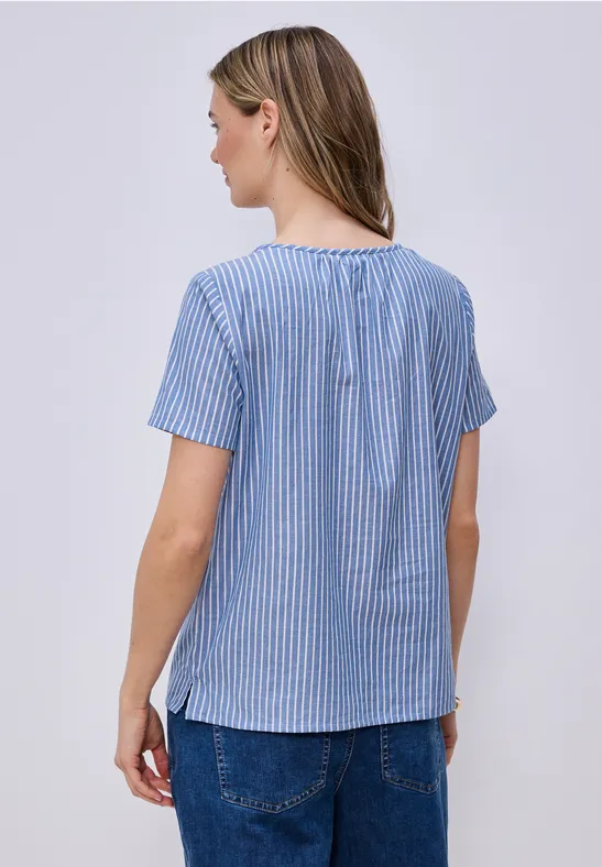 Kurzarm Bluse mit Split Neck und Streifen