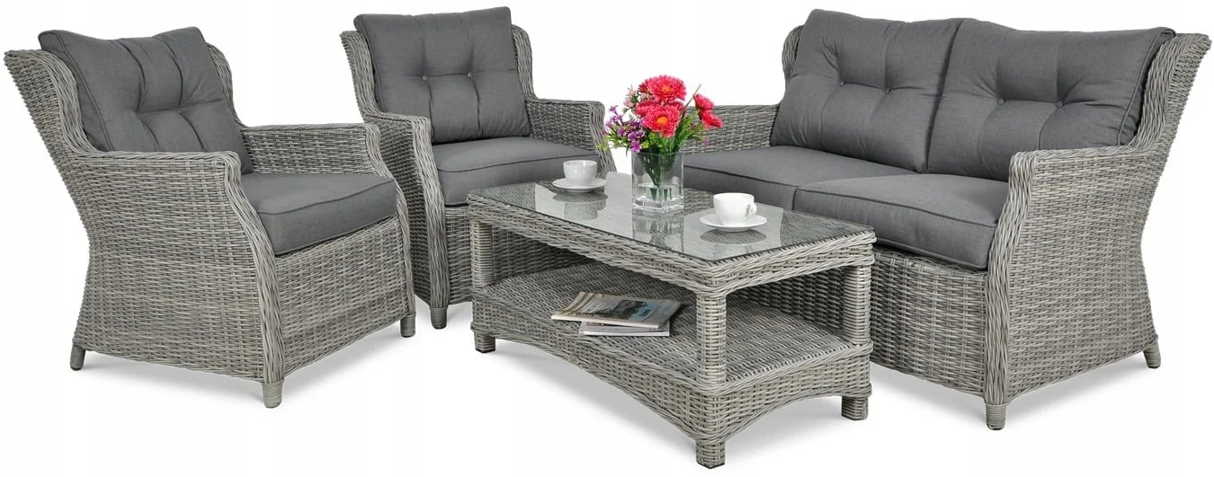 Meble z technorattanu komplet zestaw ogrodowy TRIVENTO 2 Stone grey