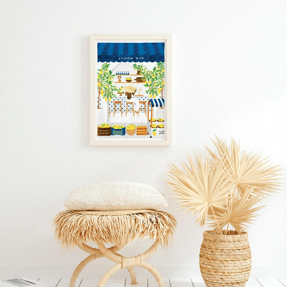 - Affiche illustrée d’un bar à citron de la côte Amalfitaine 30x40 cm