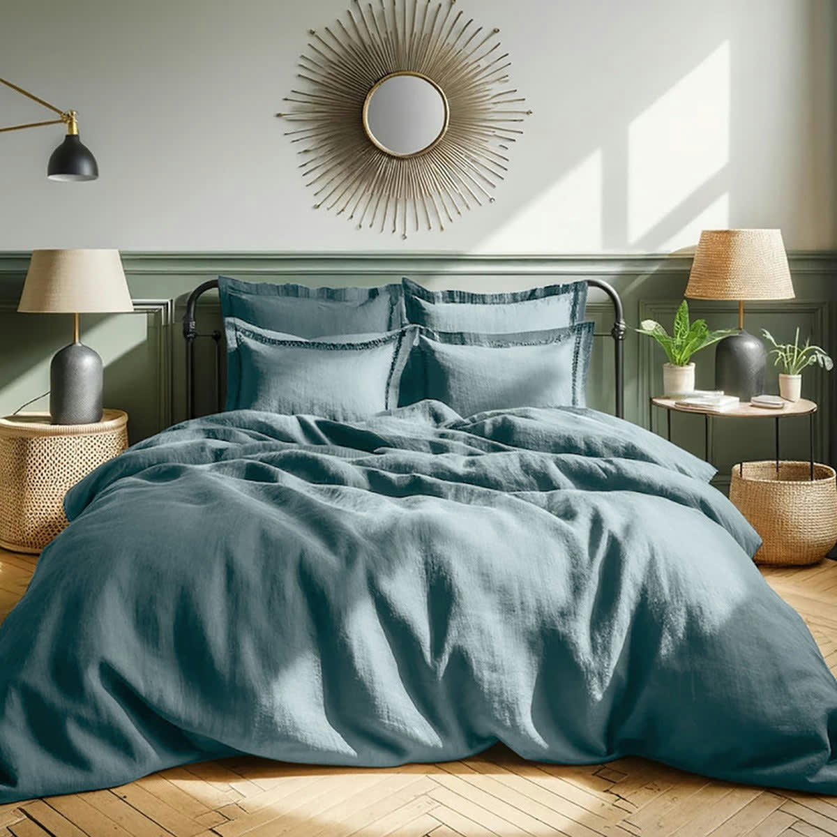 HORTENSE - Housse de couette lin lavé  240x220 bleu de nîmes