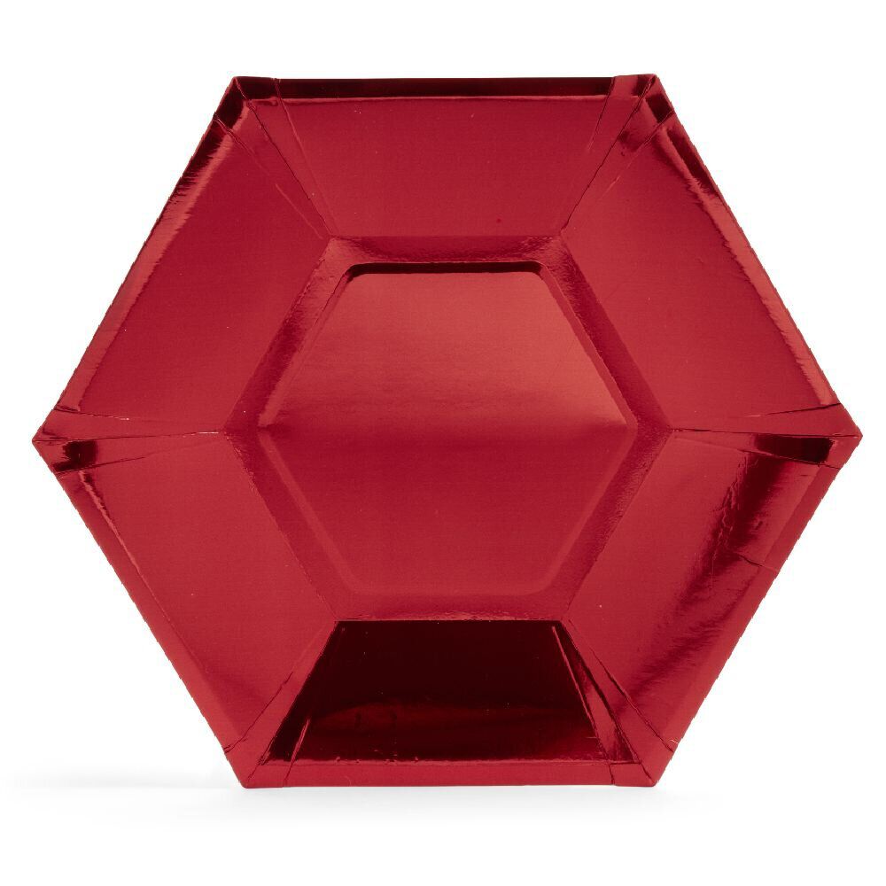 Plateau hexagonal carton rouge métallisé Ø26cm x10