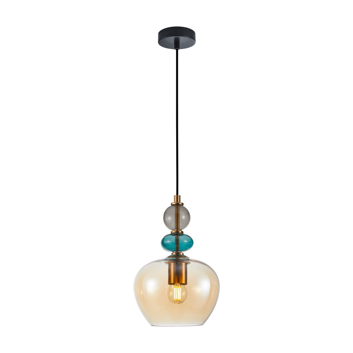 Lampa wisząca bursztynowo-czarna-złota-zielona BUSCO 1xE27x40W Italux
