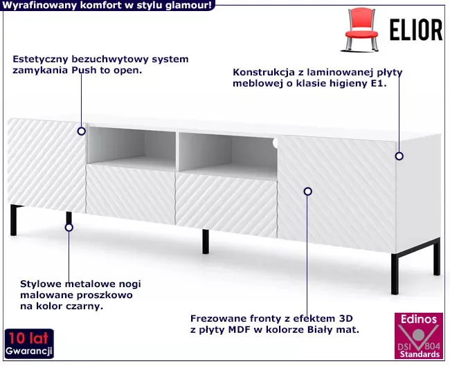Długa szafka rtv 200 cm biały mat   czarne nóżki - Orlo