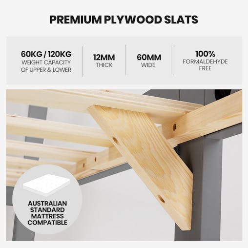 NNEMB Bunk Bed Frame-Solid Pine 2-in-1 Modular Design Convert to 2 Single Beds-Grey
