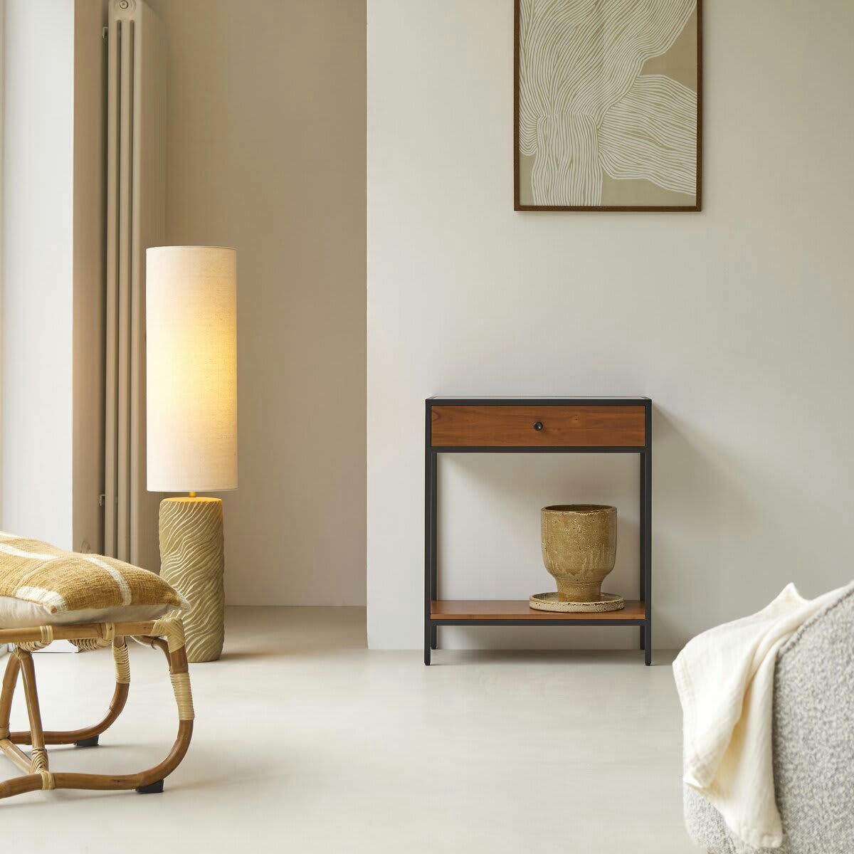 AGRA - Console 1 tiroir en acacia massif et métal