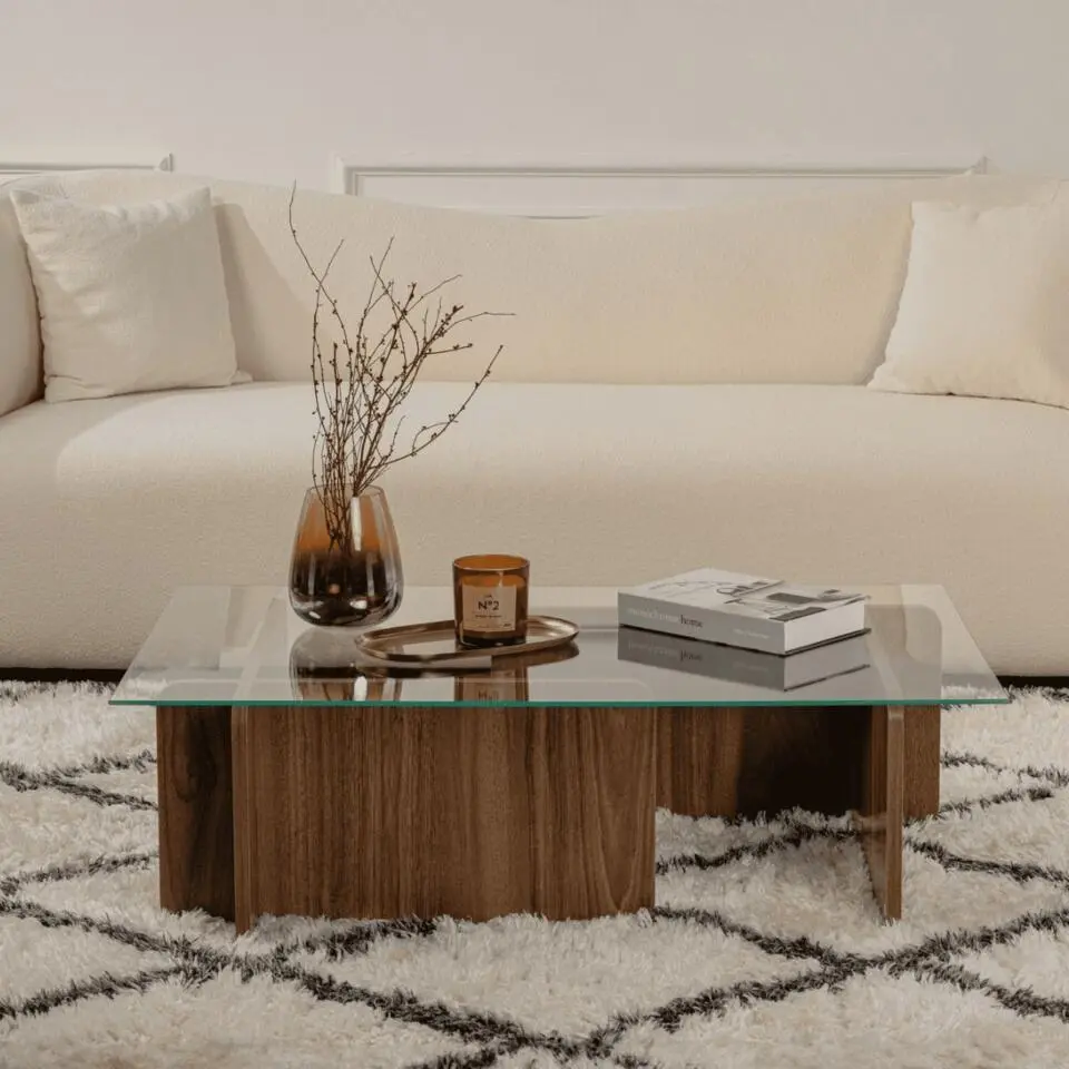 CALICOSY - Salontafel met een blad van glas FLAVIO - 65x105x30 cm