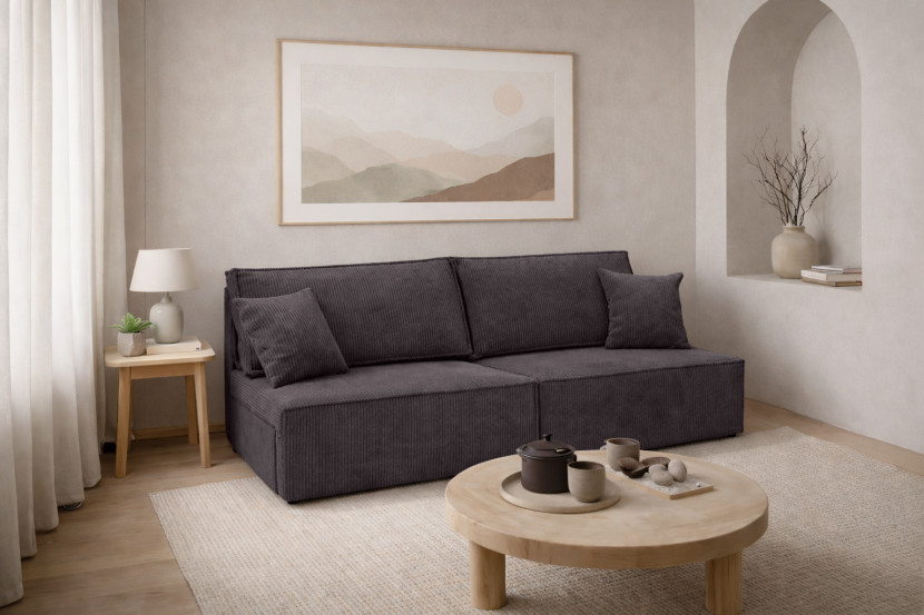 Sofa z funkcją spania, sztruks Poso, Ciemnoszary, BEST MINI