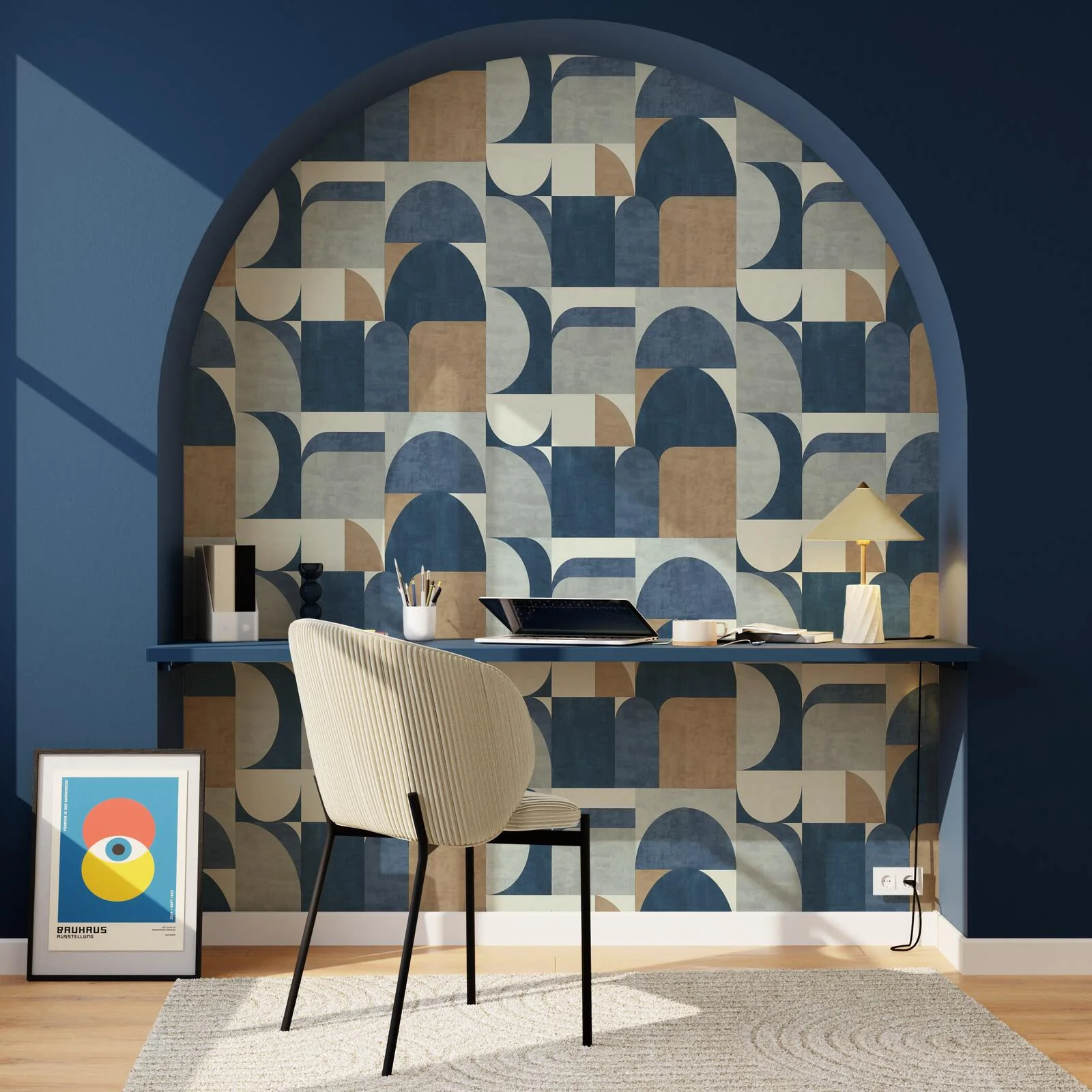 Papier peint intissé VADIM bleu grisé et marron clair