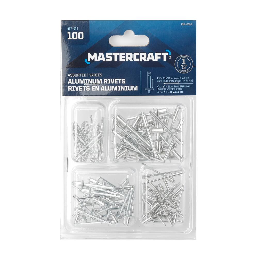 Mastercraft Aluminum Rivet Assortment, Multiple Sizes, 100-pc