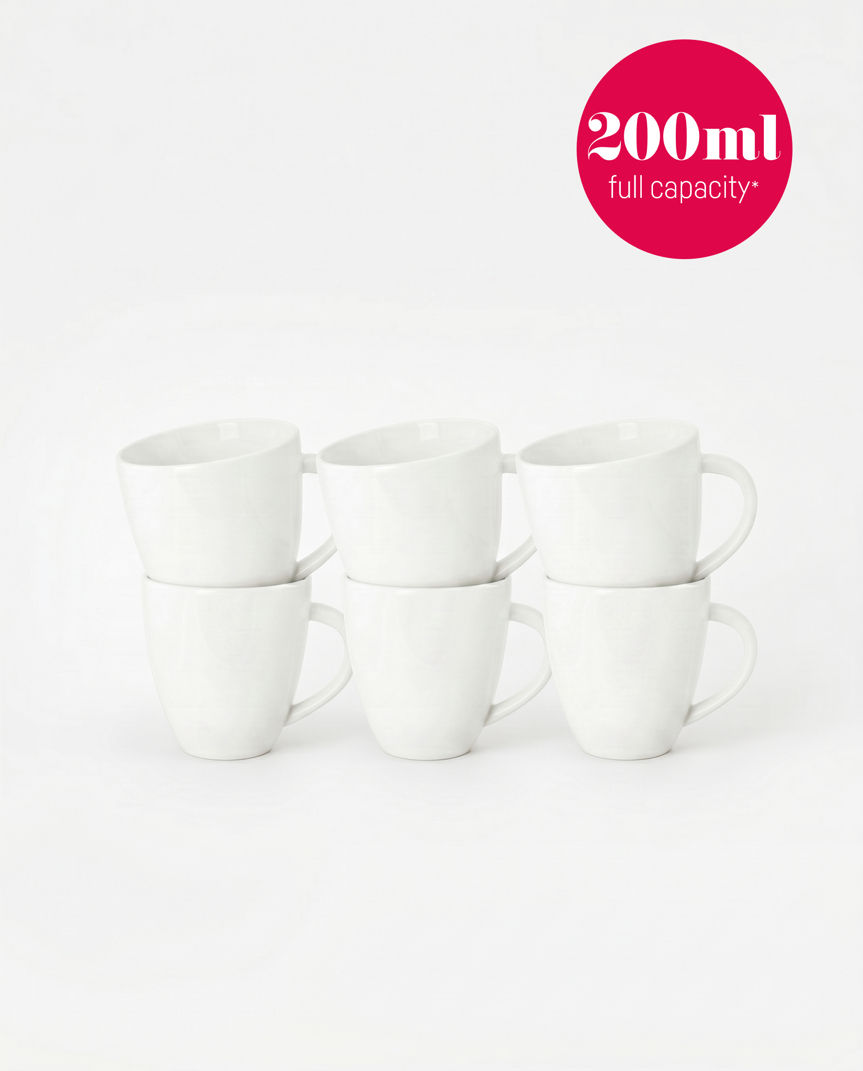 vtwonen - Basic - mokken set van 6 - porselein - wit - 200 ml