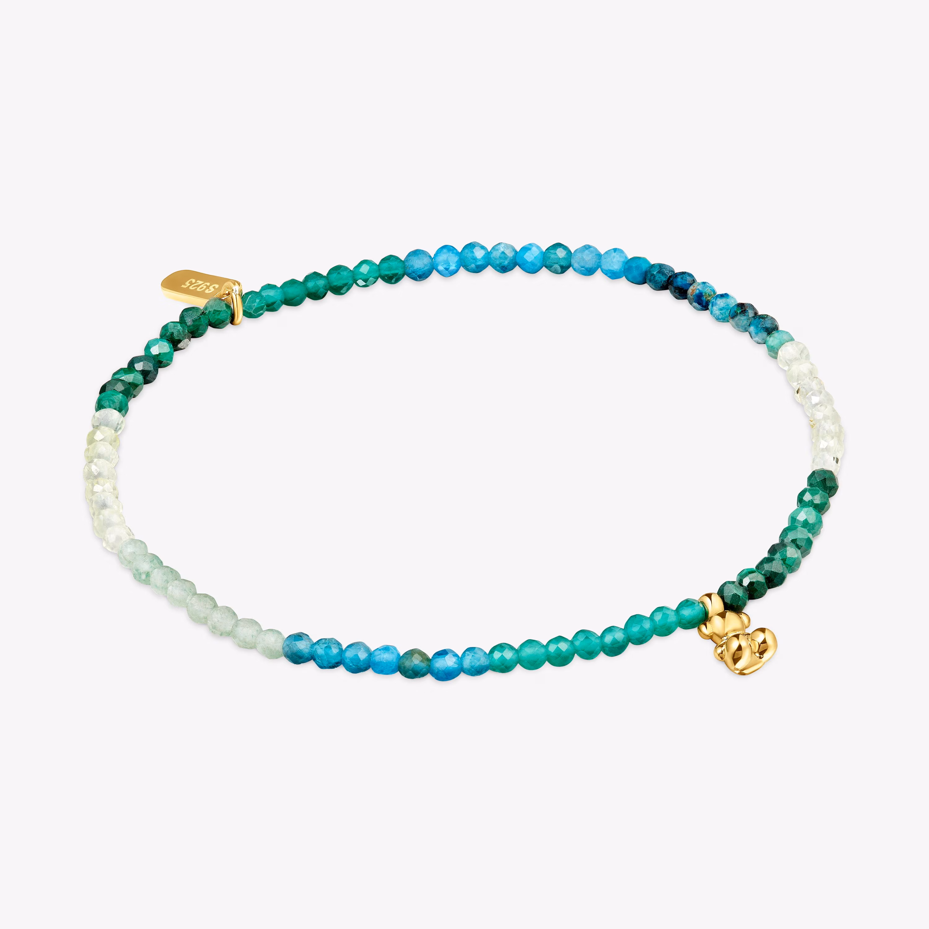 Pulsera elástica con baño de oro 18 kt sobre plata y gemas verdes Bold Bear