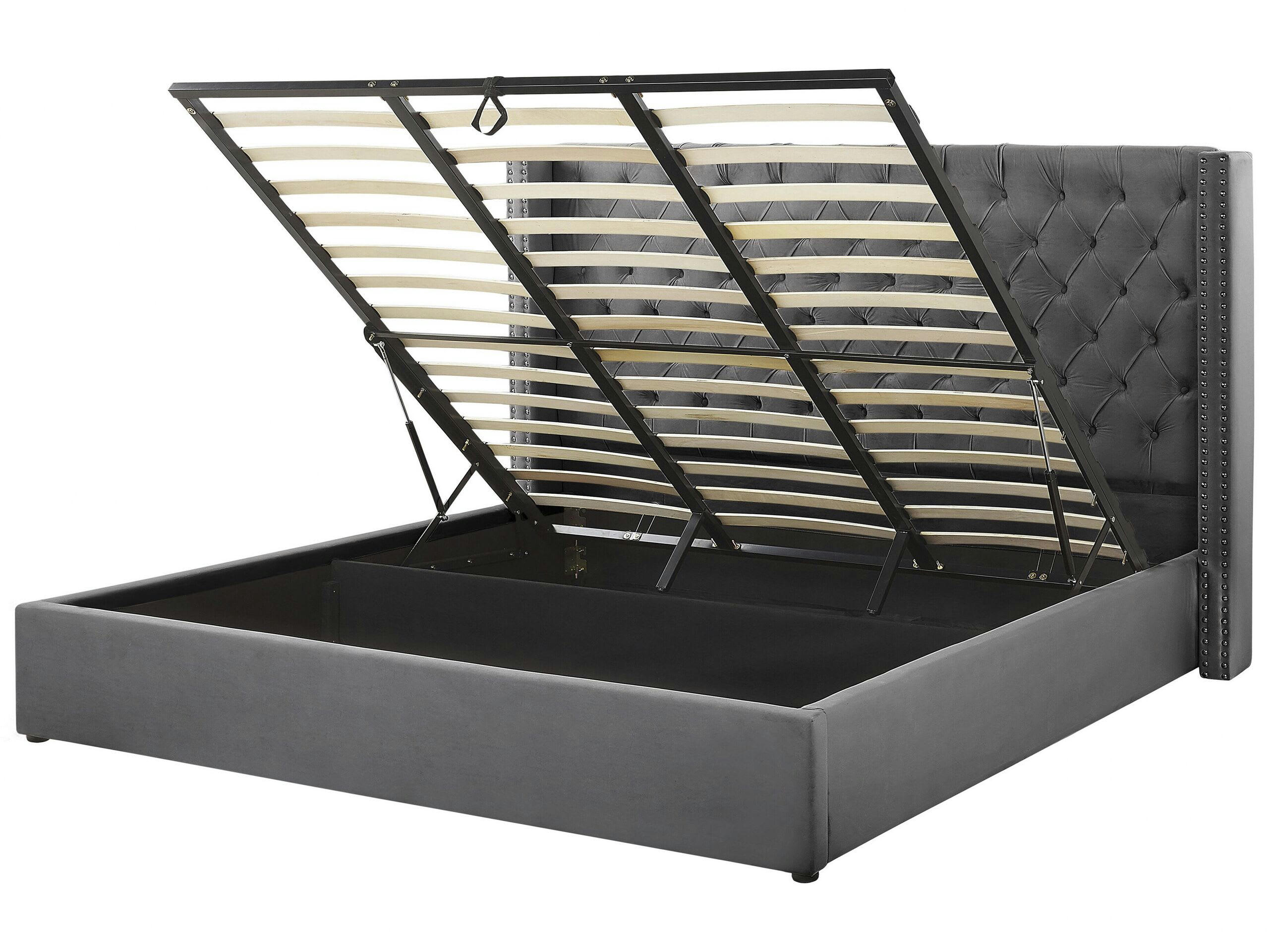 LUBBON - Lit double en tissu gris 180x200