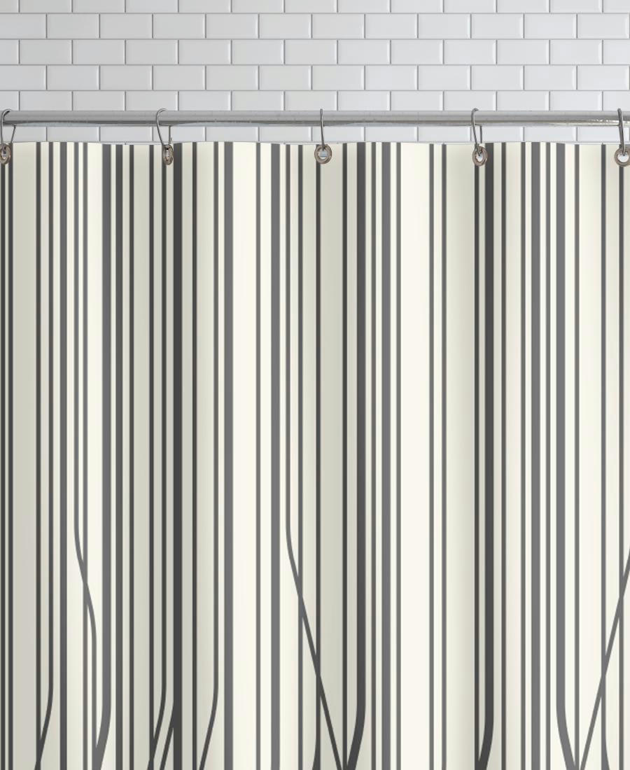 BIRCH - Rideau de douche en polyester en blanc & noir 150x200