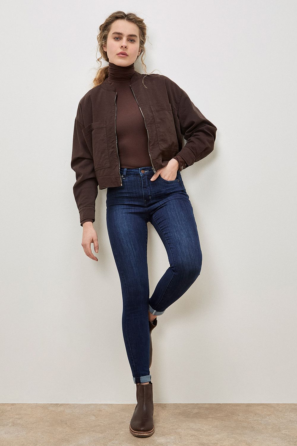 Apricot Lightweight Denim Bomber Jacket