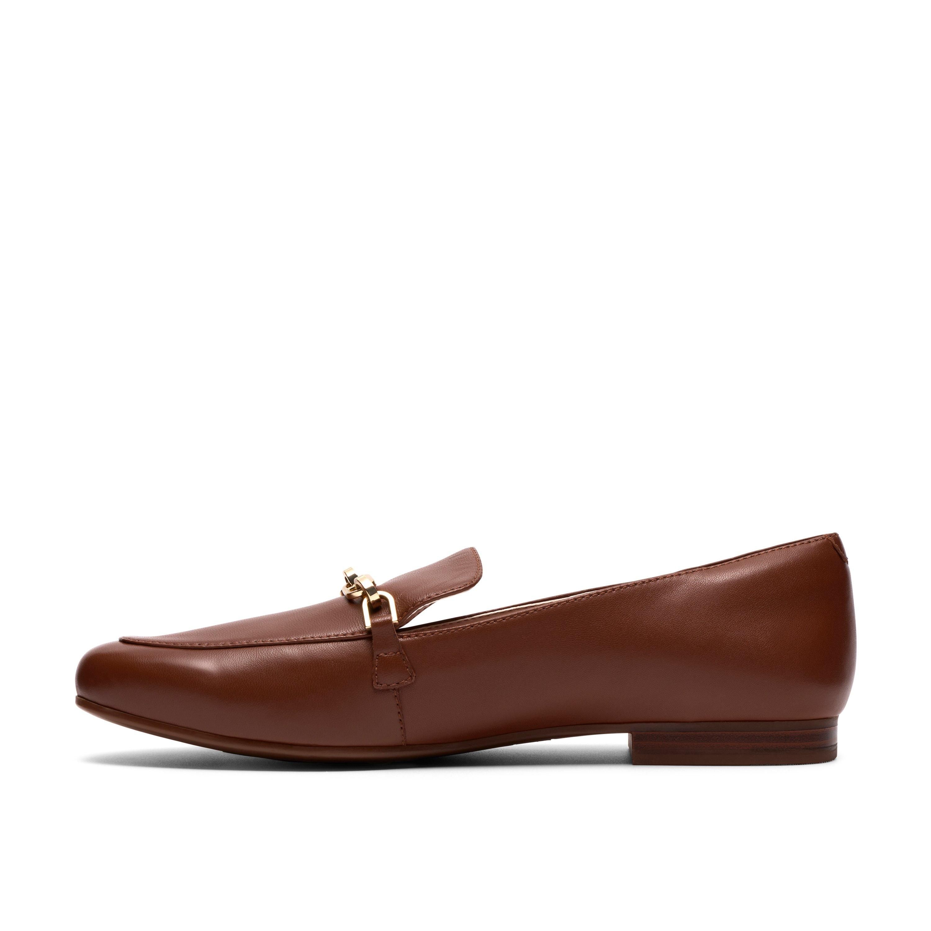 Clarks Tamna Iris Tan Leather Loafers,Slip Ons