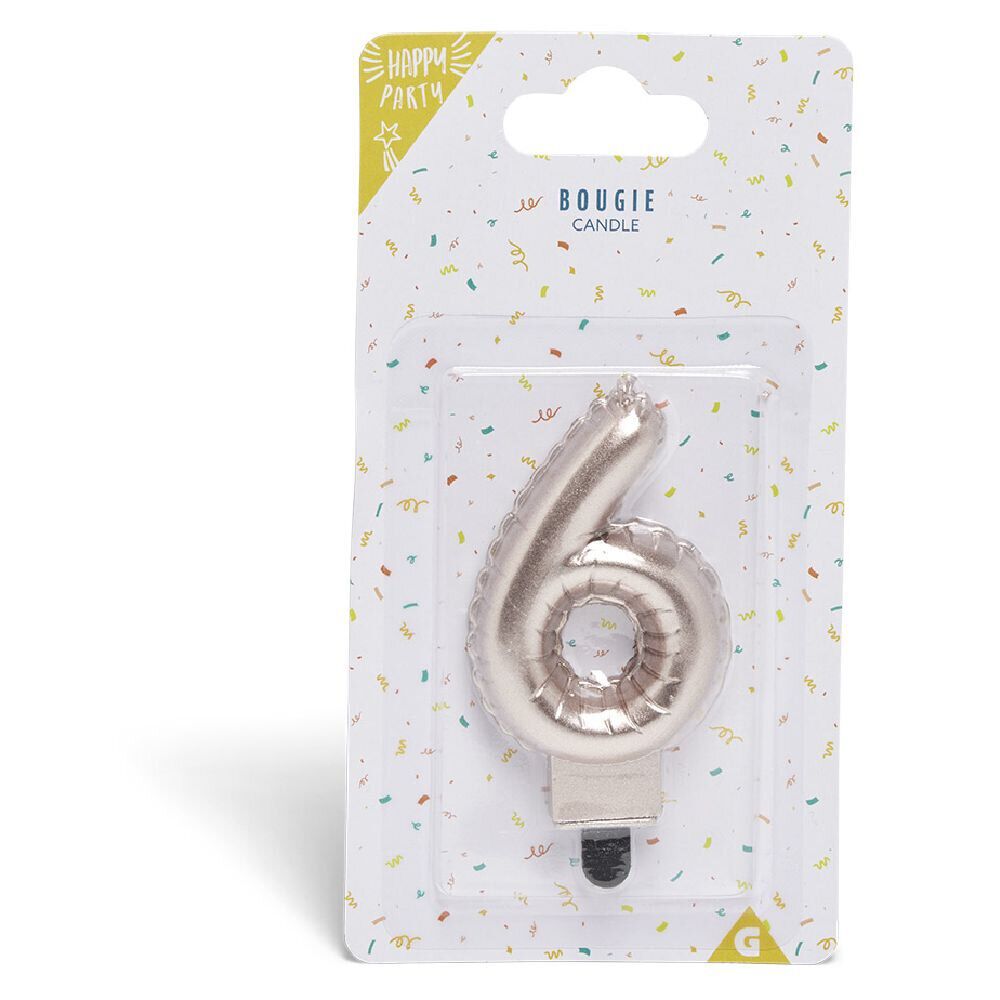 Bougie anniversaire chiffre 6 rose gold