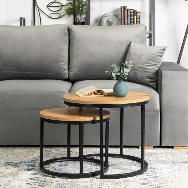 Zestaw 2 Stolików Loft Ław 2w1 DELIA Dąb Złoty