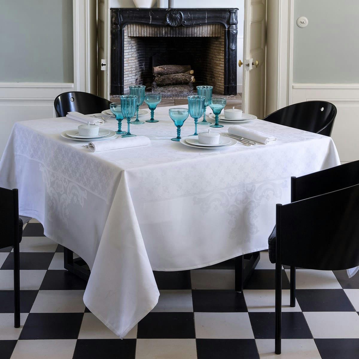 AZULEJOS - Nappe en coton blanc 175 x 175