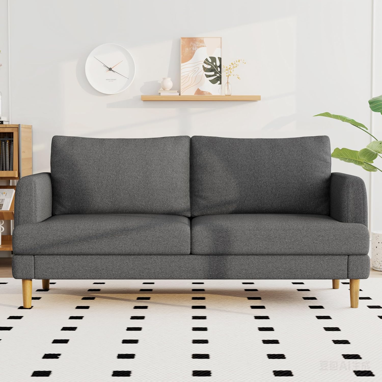 70 Modern Loveseat Sofa with USB Type-C Ports, Linen Fabric 2-Seater Deep Seat Couch, Cozy Small Couch Sofa for Living Room Bedroom Office Apartment (Dark Grey)