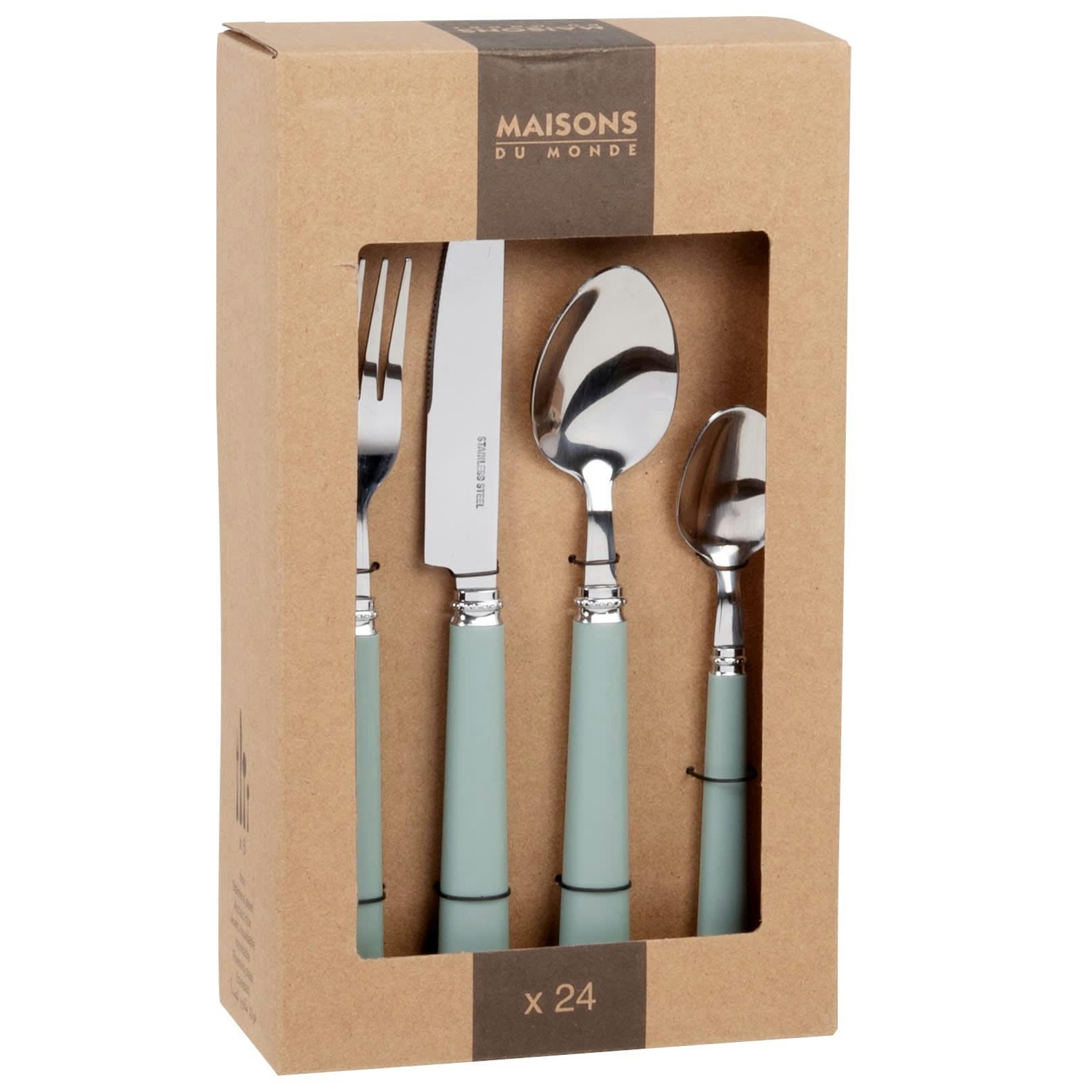 SOFT - Coffret 24 couverts en acier vert céladon