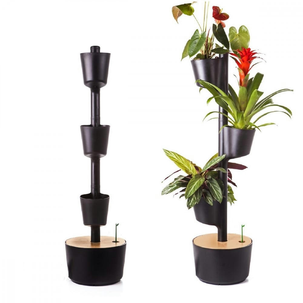 - Jardin d'intérieur 3 bacs noir avec arrosage automatique polypropylène