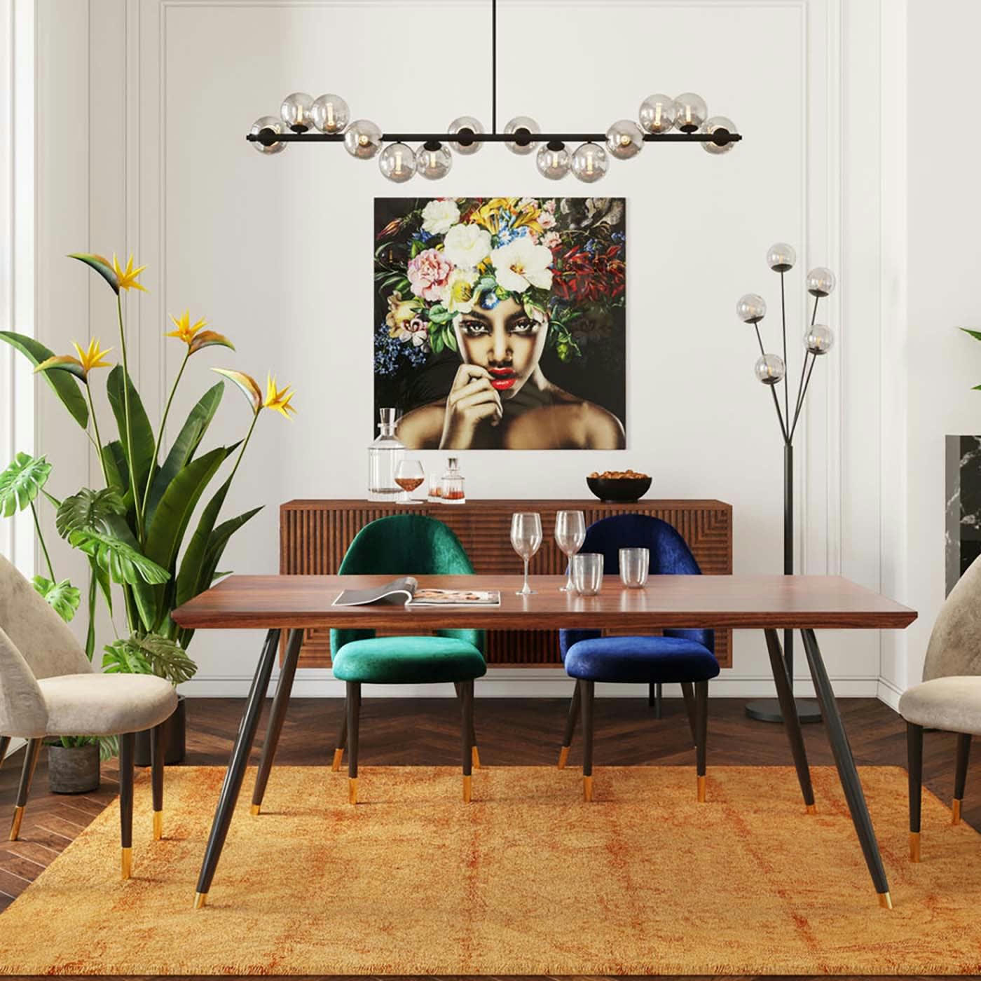 IRIS - Chaise en velours vert et acier