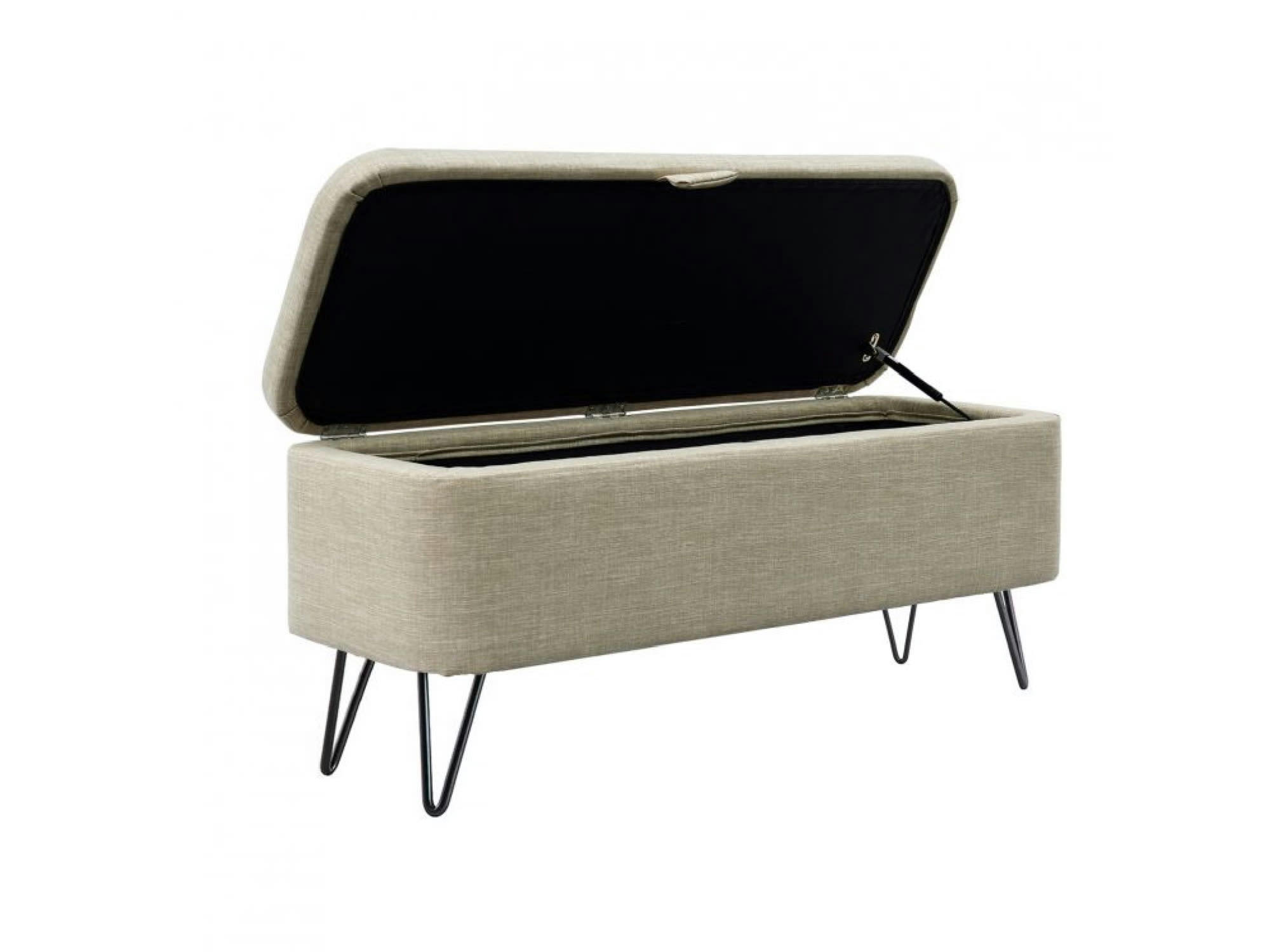 POLY - Bout de lit avec coffre de rangement et pieds en métal - Beige