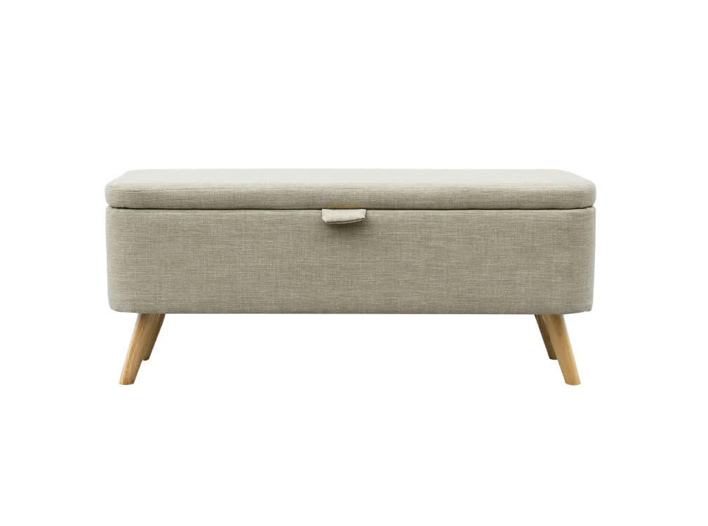 POLY - Bout de lit avec coffre de rangement et pieds en bois - Beige