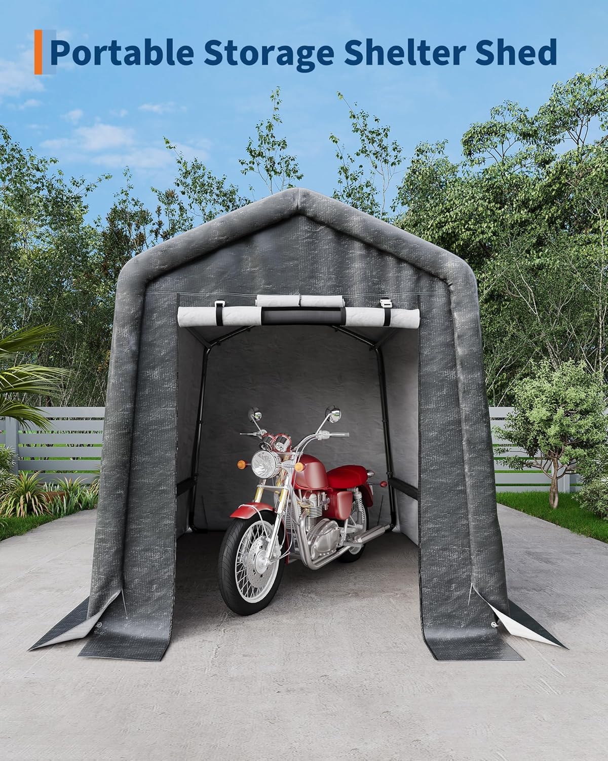  6X8 FT Heavy-Duty Portable Outdoor Storage Shed with Roll-Up Zipper Door & Vent, 240g Waterproof Carport Storage Shelter, UV-Resistant Canopy for Motorcycle, Firewood, Tools -Gray ﻿
