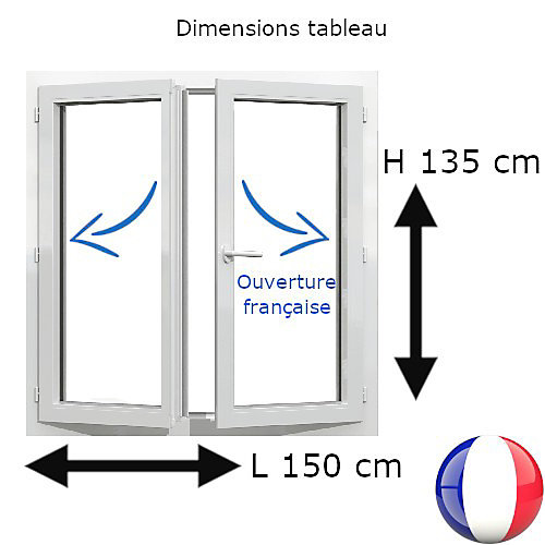 Fenêtre PVC 2 vantaux H 135 x L 150 cm OF pour pose en neuf avec poignée