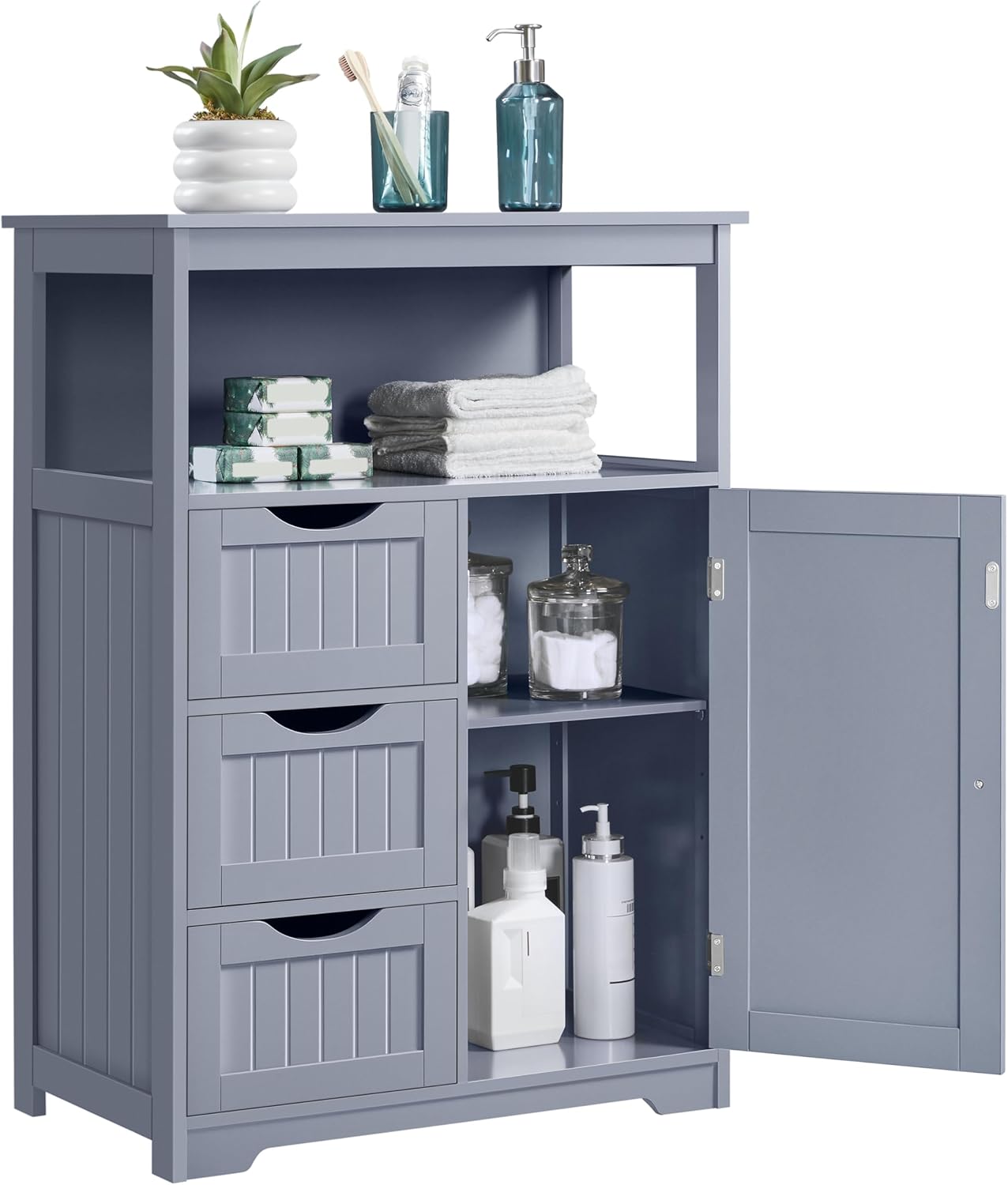 Yaheetech Bathroom Storage Cabinet Bathroom Floor Cabinet Freestanding Storage and Organizer with Door, 3 Drawers, Adjustable Shelf, 35.5 Inches Height, Gray