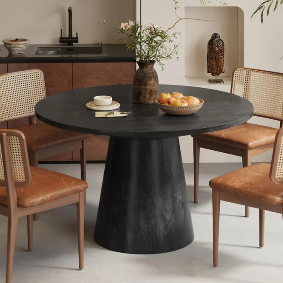 Ronde eettafel Tommy 130 cm - zwart magnoliahout