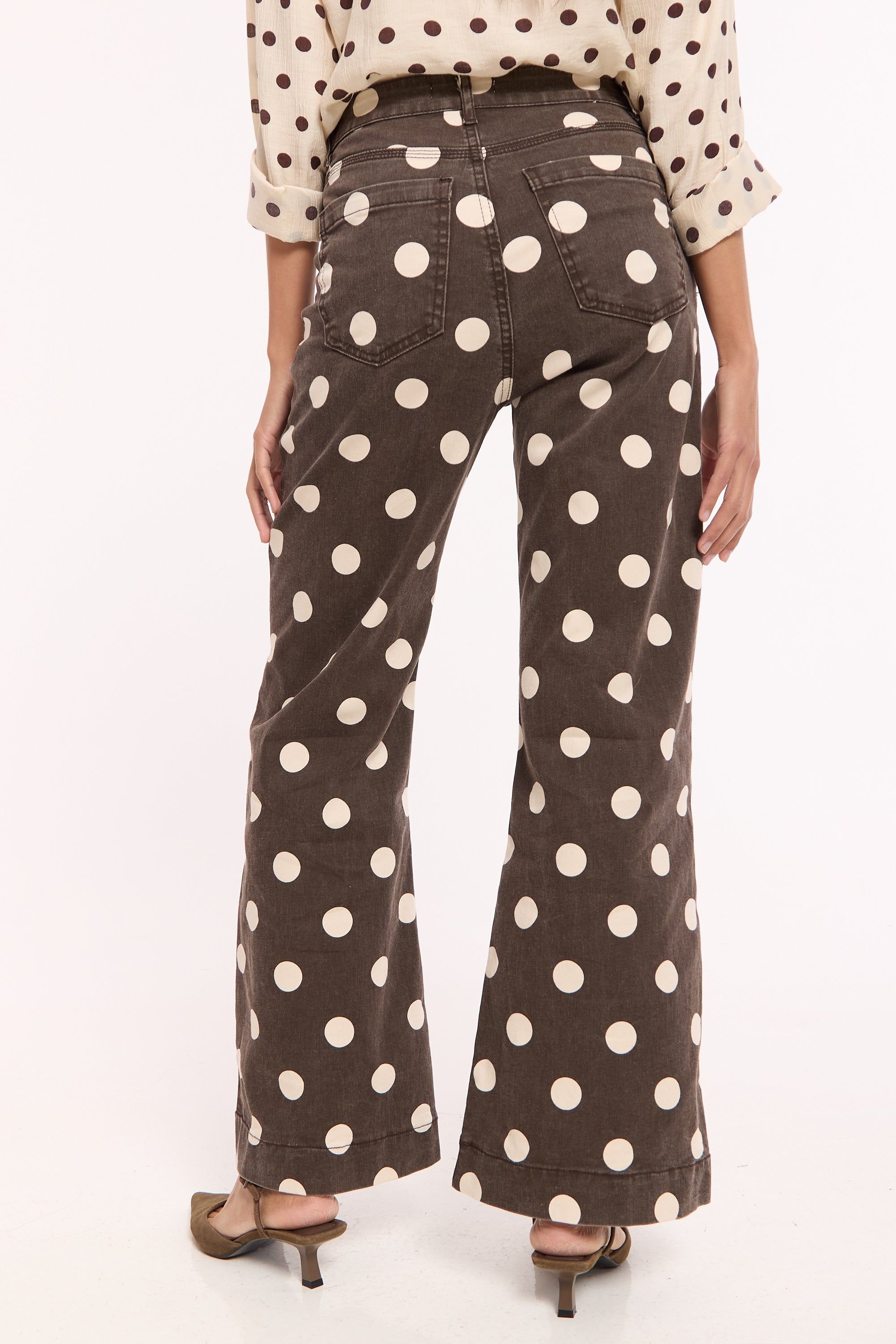House of Holland Brown Polka Dot Wide Leg Trousers
